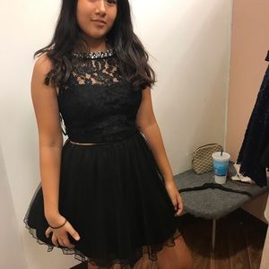 Black Lace Pearl Two Piece Homecoming Dress